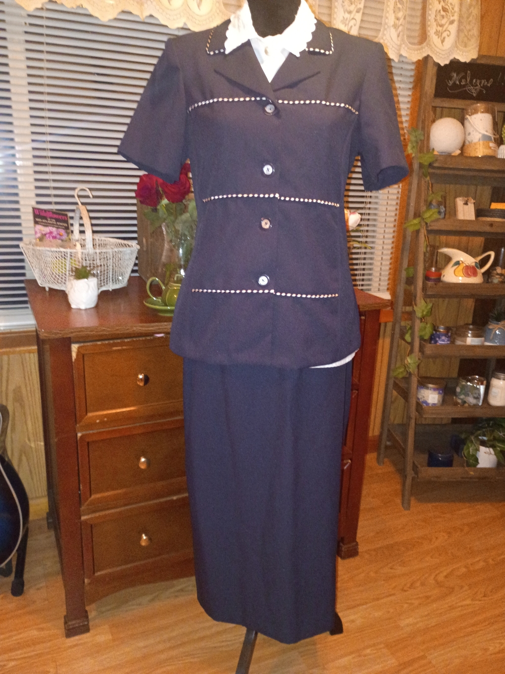 Women's Navy Two-Piece Skirt Set with Contrasting Trim